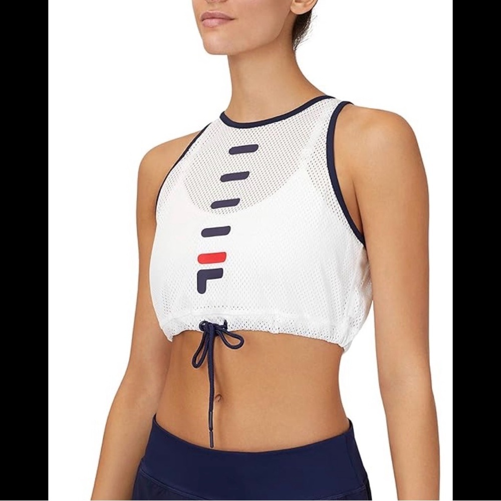 Fila White and Navy Sports Mesh Top